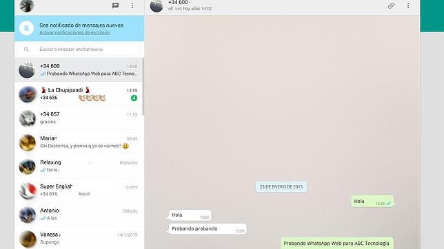 Detalle de la aplicación Web de WhatsApp