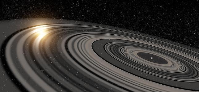 Recreación artística del sistema de anillos alrededor del planeta gigante J1407b