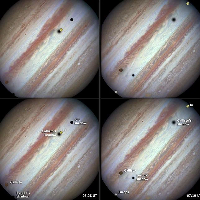 El Hubble captura la rara conjunción de tres lunas en Júpiter