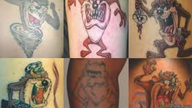 Varios tatuajes de presos cuyos delitos han sido similares