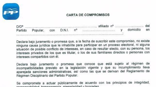 Los candidatos del PP realizarán una declaración de bienes si son elegidos