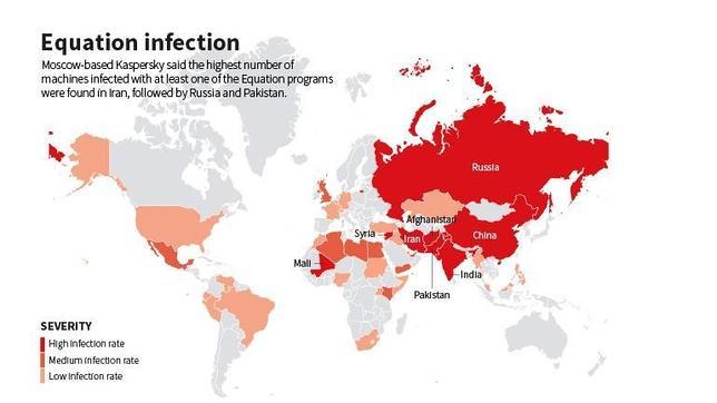 Gráfico que muestra los países infectado con el software de espionaje