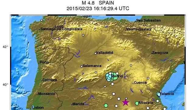 Gráfico del terremoto sentido esta tarde en el centro de la Península