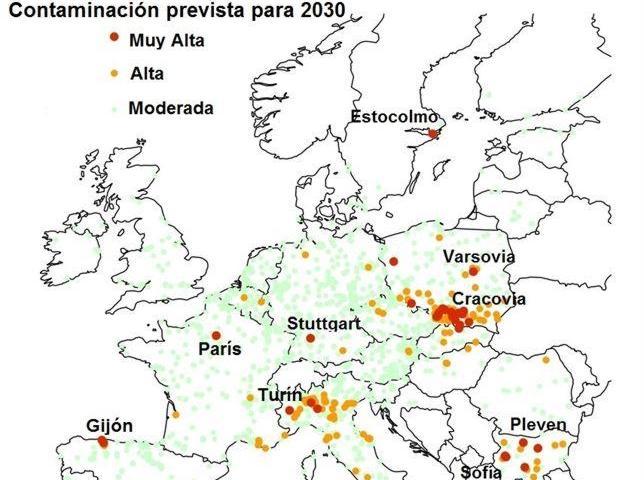 Mapa de la contaminación estimada en 2030