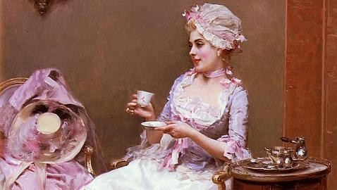 Mujer tomando una taza de chocolate. Obra de Raimundo de Madrazo. Oleo sobre lienzo (1841-1920)