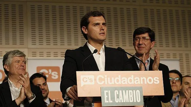 Albert Rivera, junto a Juan Marín en la noche electoral