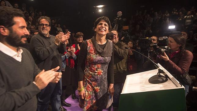 Teresa Rodríguez, candidata de Podemos a la Junta de Andalucía, en la noche electoral, tras conocer sus resultados
