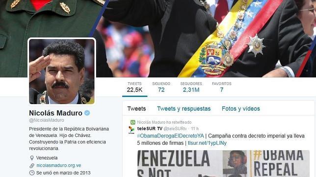 Captura del perfil oficial de Nicolás Maduro en Twitter