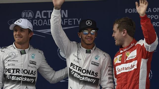 Hamilton, con Rosberg y Vettel tras la clasificación