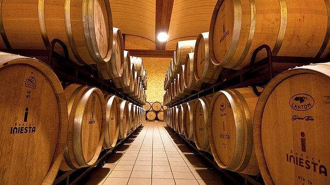Sala de barricas de Bodegas Iniesta