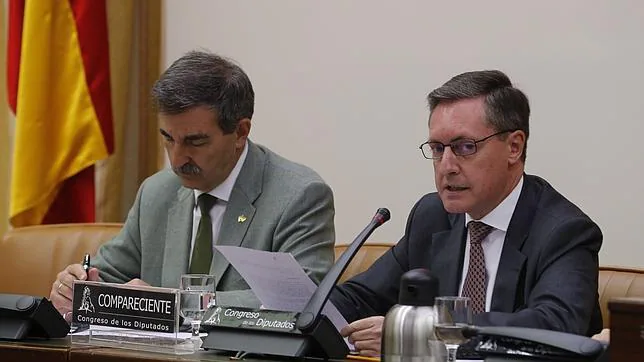 Santiago Menéndez, director de la Agencia Tributaria (a la derecha) comparece en el Congreso