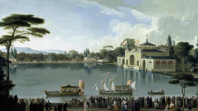 «Embarque Real en el estanque grande del Retiro», óleo de José Ribelles, en el Museo del Prado