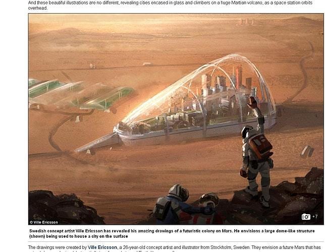 Ilustración de Ville Ericsson que representa la llegada de la civilización a Marte