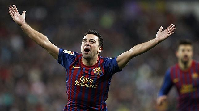 Xavi Hernández celebra un gol con la camiseta blaugrana