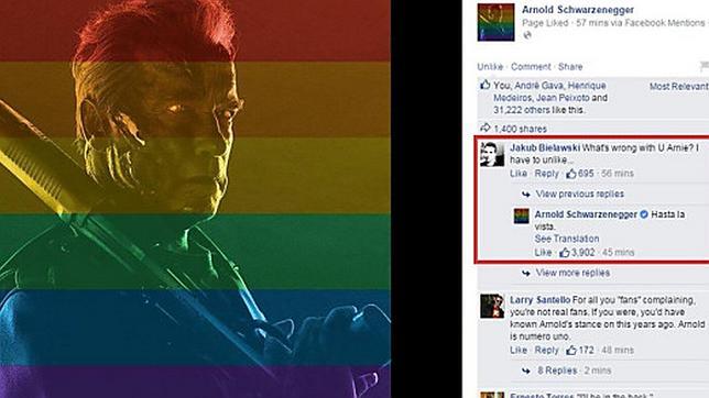 La respuesta perfecta en Facebook de Schwarzenegger a un seguidor contrario al matrimonio gay