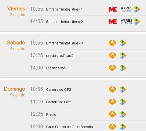 Horarios del GP de Gran Bretaña 2015