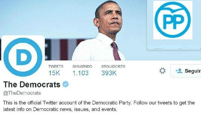 El perfil del Partido Demócrata; arriba a la derecha, el nuevo logo del PP superpuesto