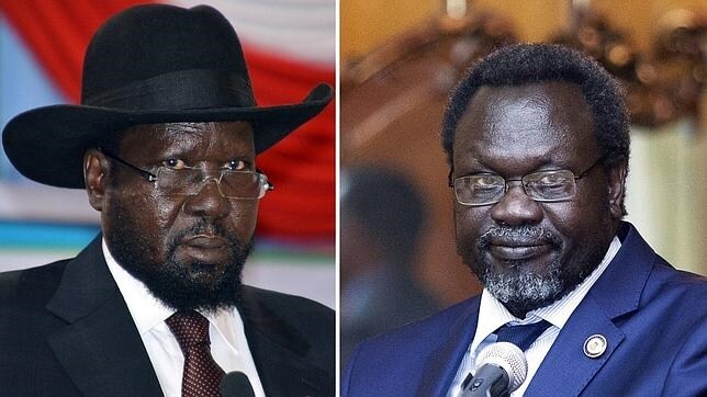 El presidente de Sudán del Sur, Salva Kiir, junto al expresidente, Riek Machar