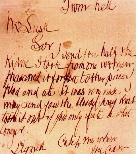 Imagen de la carta «From Hell» (WIKIMEDIA)