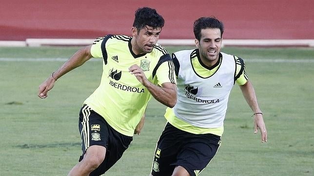 Diego Costa, durante el entrenamiento con la selección española