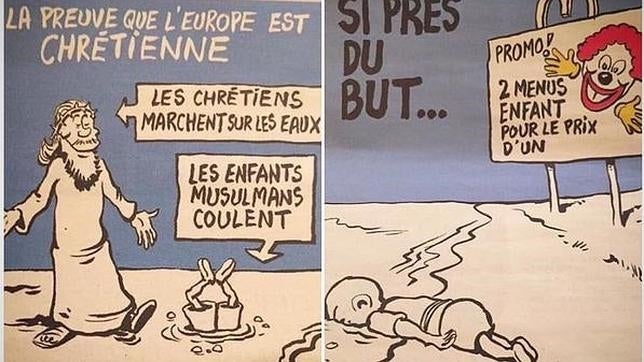 Charlie Hebdo vuelve a la senda de la polémica con dos viñetas sobre el niño Aylan