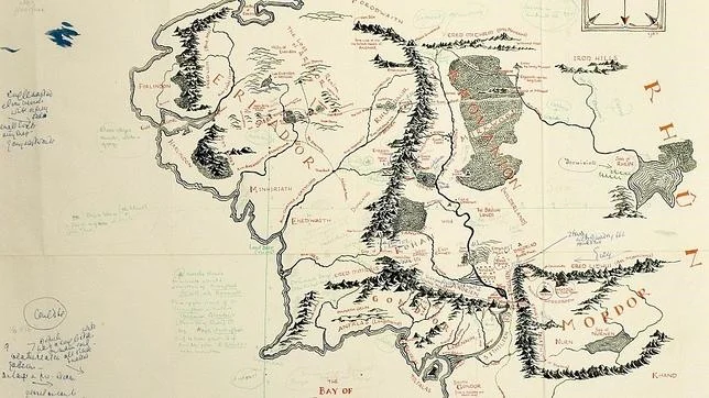 Mapa de la Tierra Media con anotaciones de Tolkien