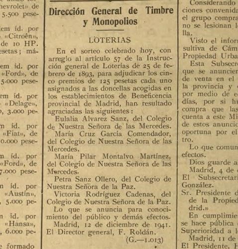 Ganadores del Sorteo en 1941 en Madrid