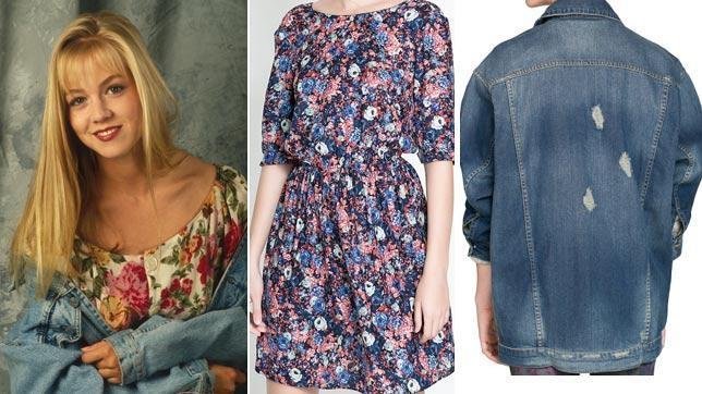 Vestido de Zara y cazadora vaquera oversize de Mango