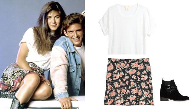 Bota de Stradivarius, camiseta y falda de H&M