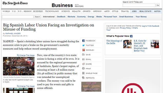 Las facturas falsas de UGT saltan a las páginas del New York Times