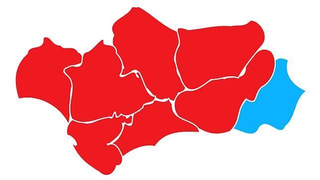 El mapa electoral andaluz se ha teñido de rojo, excepto en su provincia más oriental