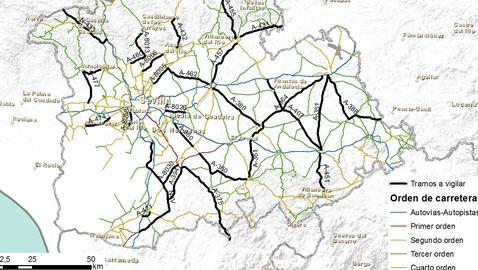 Mapa de tramos de intensificación de vigilancia de la velocidad de Sevilla [+Clic para ampliar]. DGT