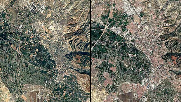 A la izquierda, Granada en 1984; a la derecha, en la actualidad