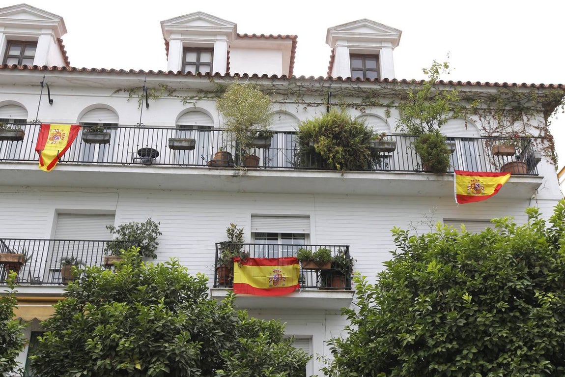 Banderas en un edificio de la calle Betis