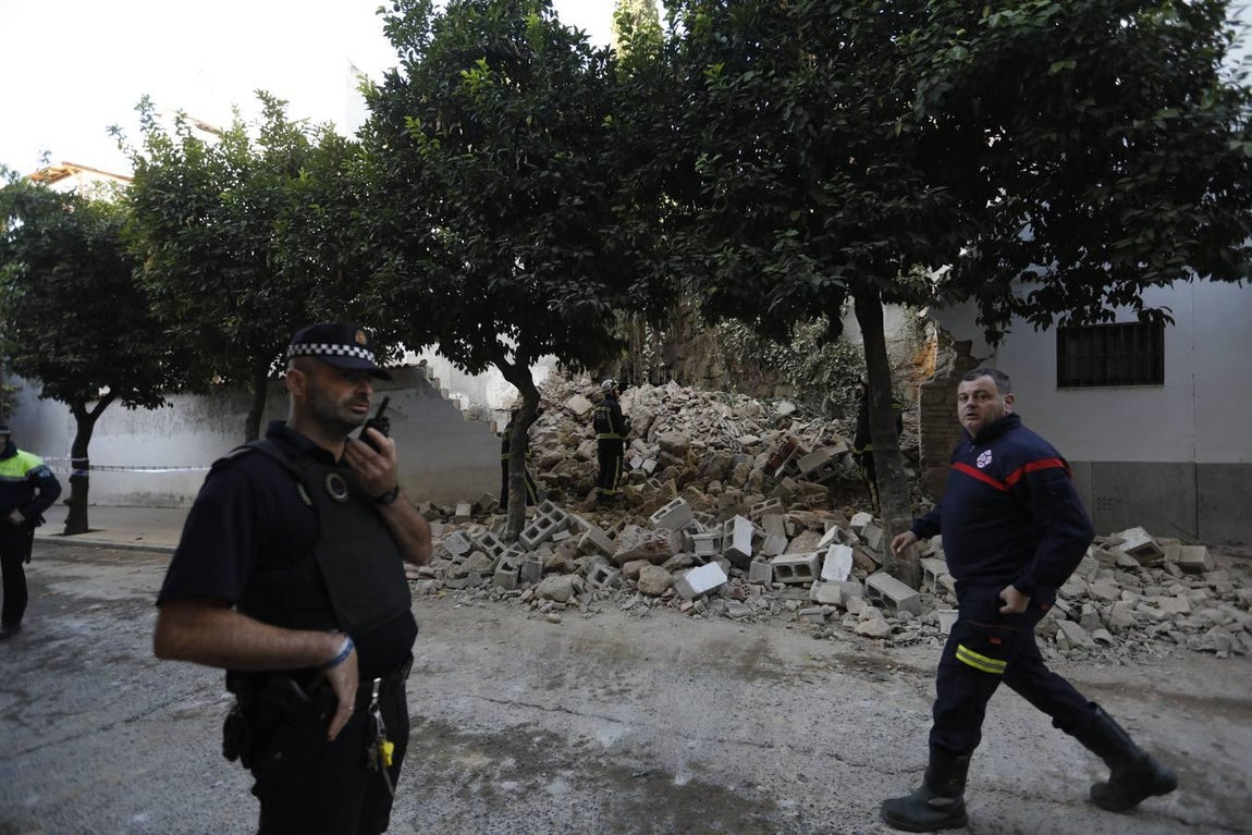 El derrumbe de un muro en la calle San Fernando de Córdoba, en imágenes