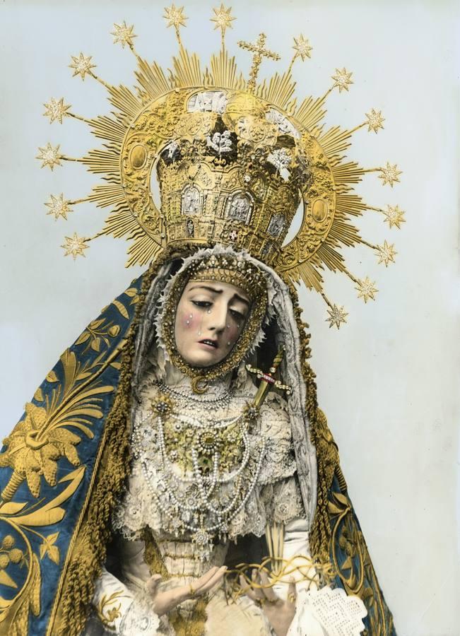 Estampa coloreada de la Virgen de los Dolores