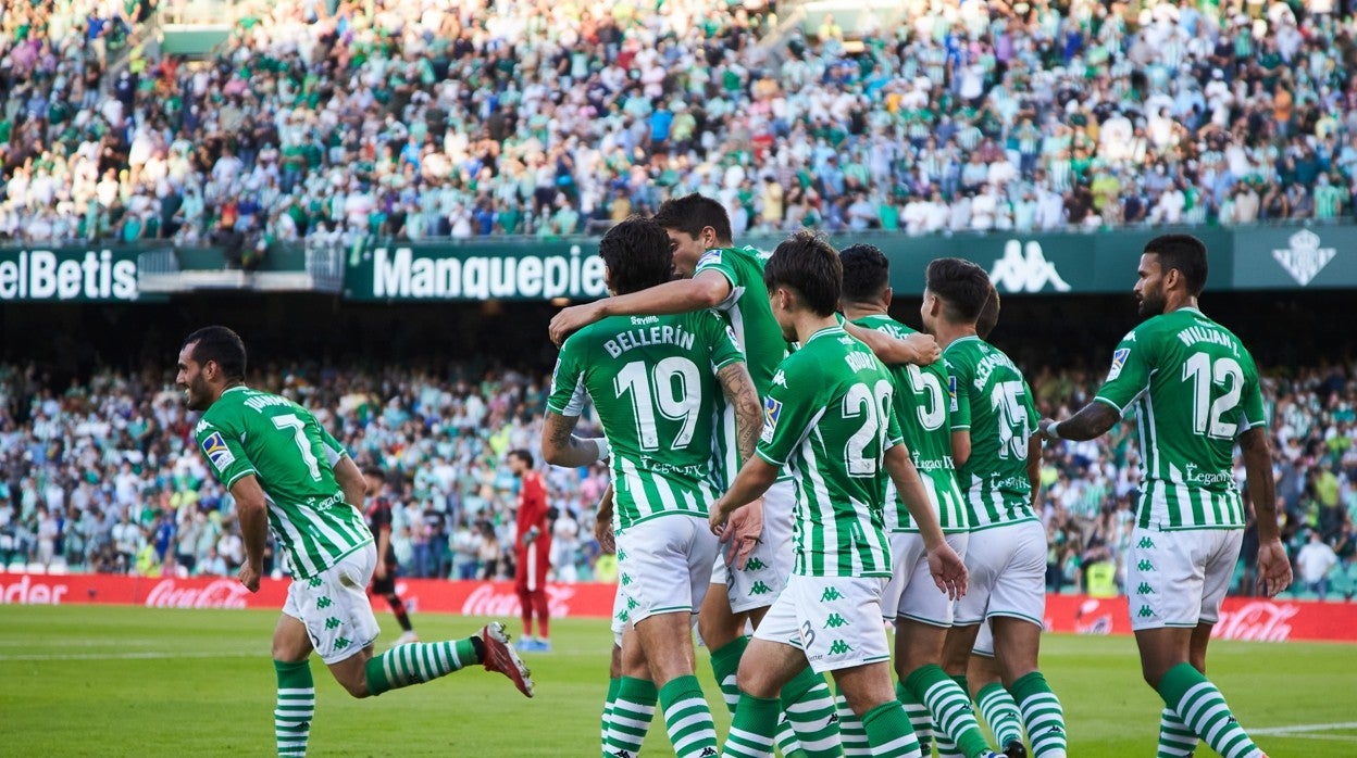 Los jugadores del Betis celebran el gol de Juanmi al Rayo