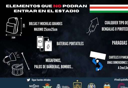 Los objetos que no se pueden introducir en el estadio de la Cartuja en la final Betis - Valencia