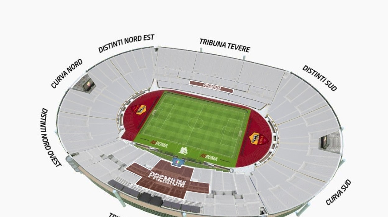 El plano del Olímpico de Roma con las entradas agotadas para el Roma - Betis