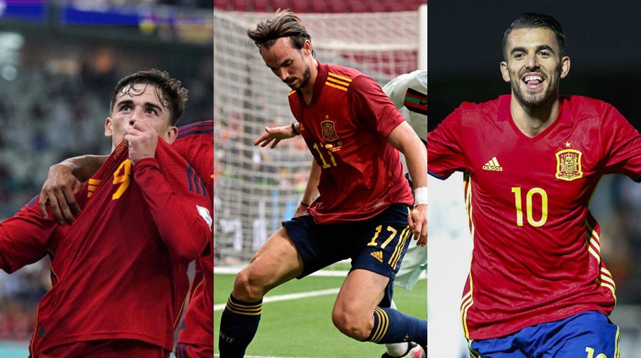 Gavi, Fabián y Ceballos, con la camiseta de la selección española
