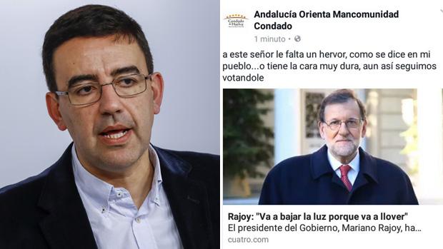 Mayte Jiménez, junto al post con insultos a Rajoy publicado por la Mancomunidad del Condado de Huelva
