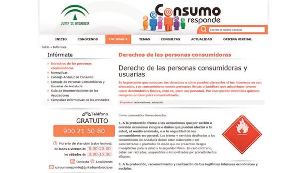 Imagen del portal de la Consejería de Consumo de la Junta