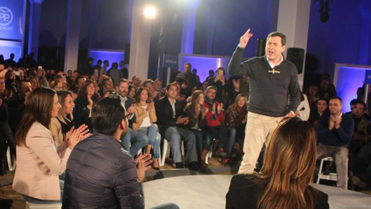 El presidente del PP andaluz, Juan Manuel Moreno, en el acto celebrado en Aguilar de la Frontera
