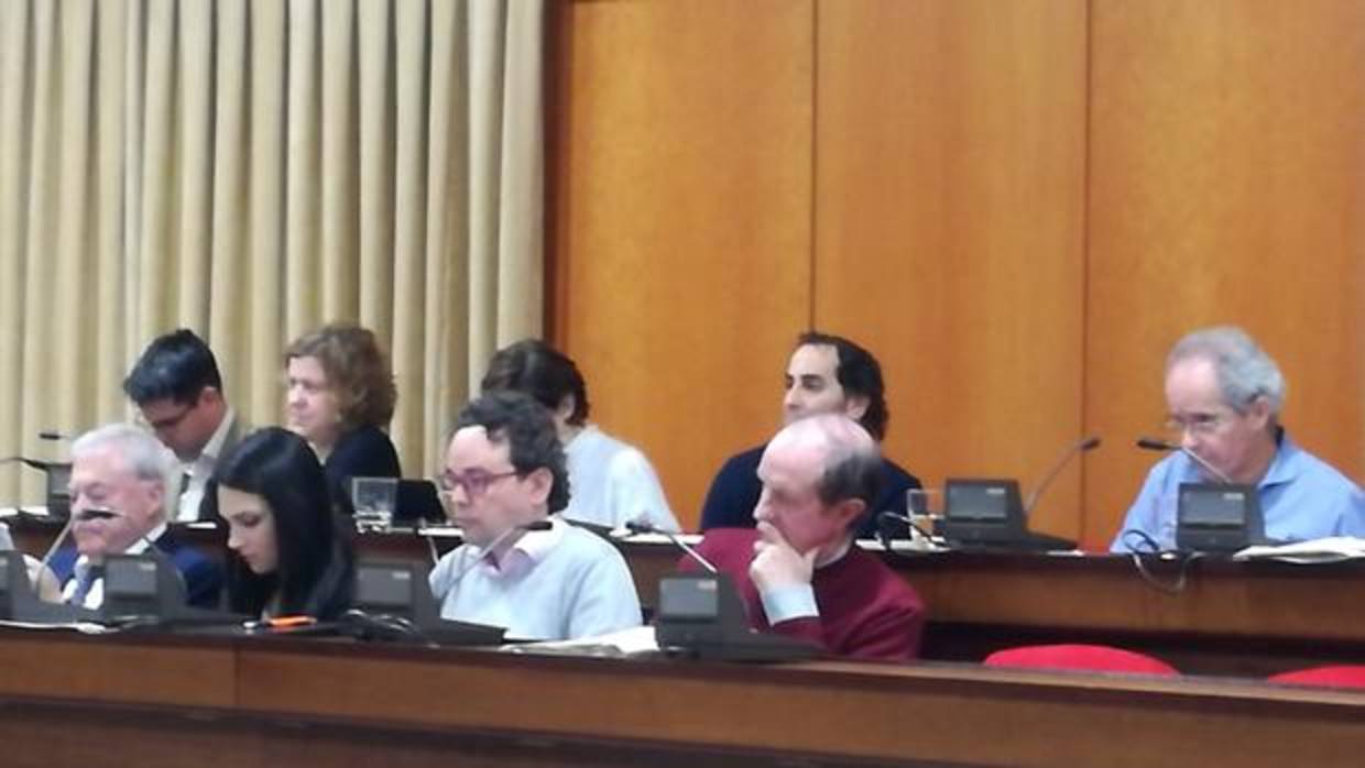 El presidente de Aucorsa, el edil Andrés Pino (PSOE), sigue con gesto serio el debate sobre el aval