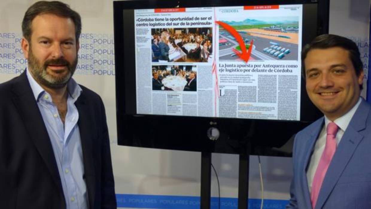 El presidente del PP de Córdoba y el alcaldable popular, hoy antes de su comparecencia