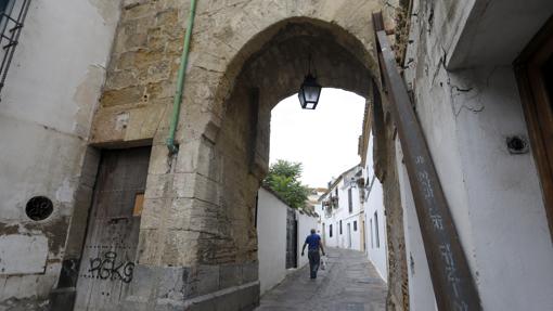 El apuntalamiento del Arco del Portillo que puede tener daños estructurales