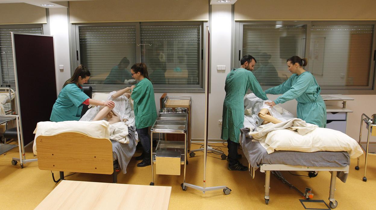 Alumnos de Medicina en un aula de prácticas en la Facultad de Córdoba