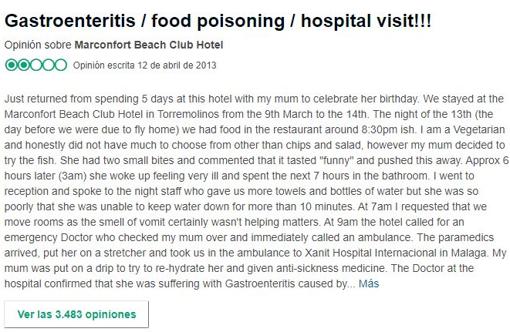 El hotel de Torremolinos acumula quejas por enfermedad de los clientes desde 2012