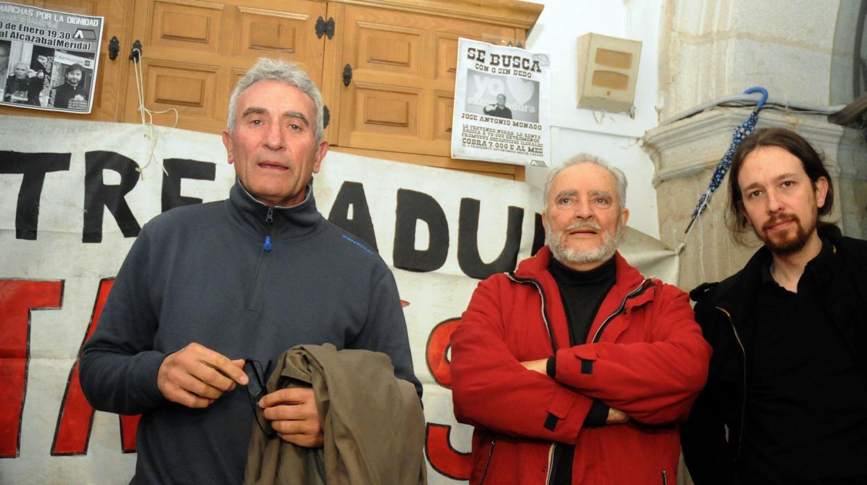 Diego Cañamero, Julio Anguita y Pablo Iglesias, juntos en Extremadura