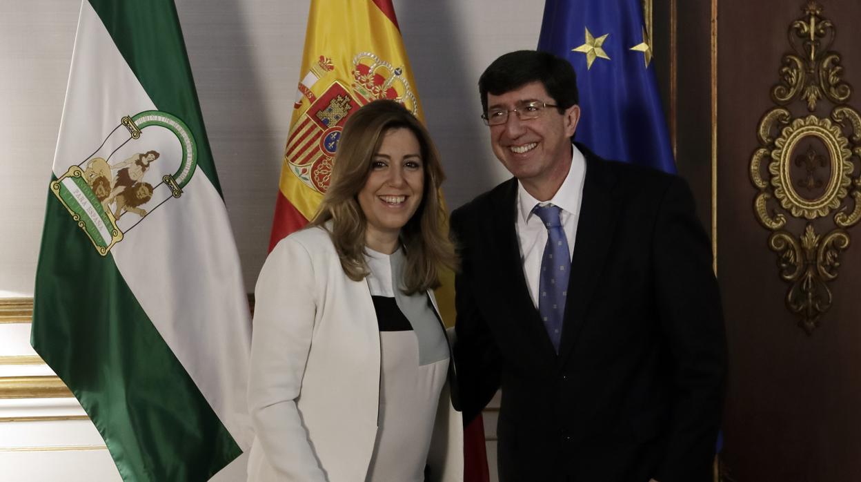 Susana Díaz y Juan Marín en el Palacio de San Telmo, sede de la Presidencia de la Junta de Andalucía